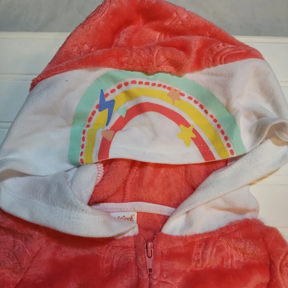 Cat Jack Pink Rainbow Fleece Pajamas Sleepwear One Piece‎ Hooded Girls LG 10 12